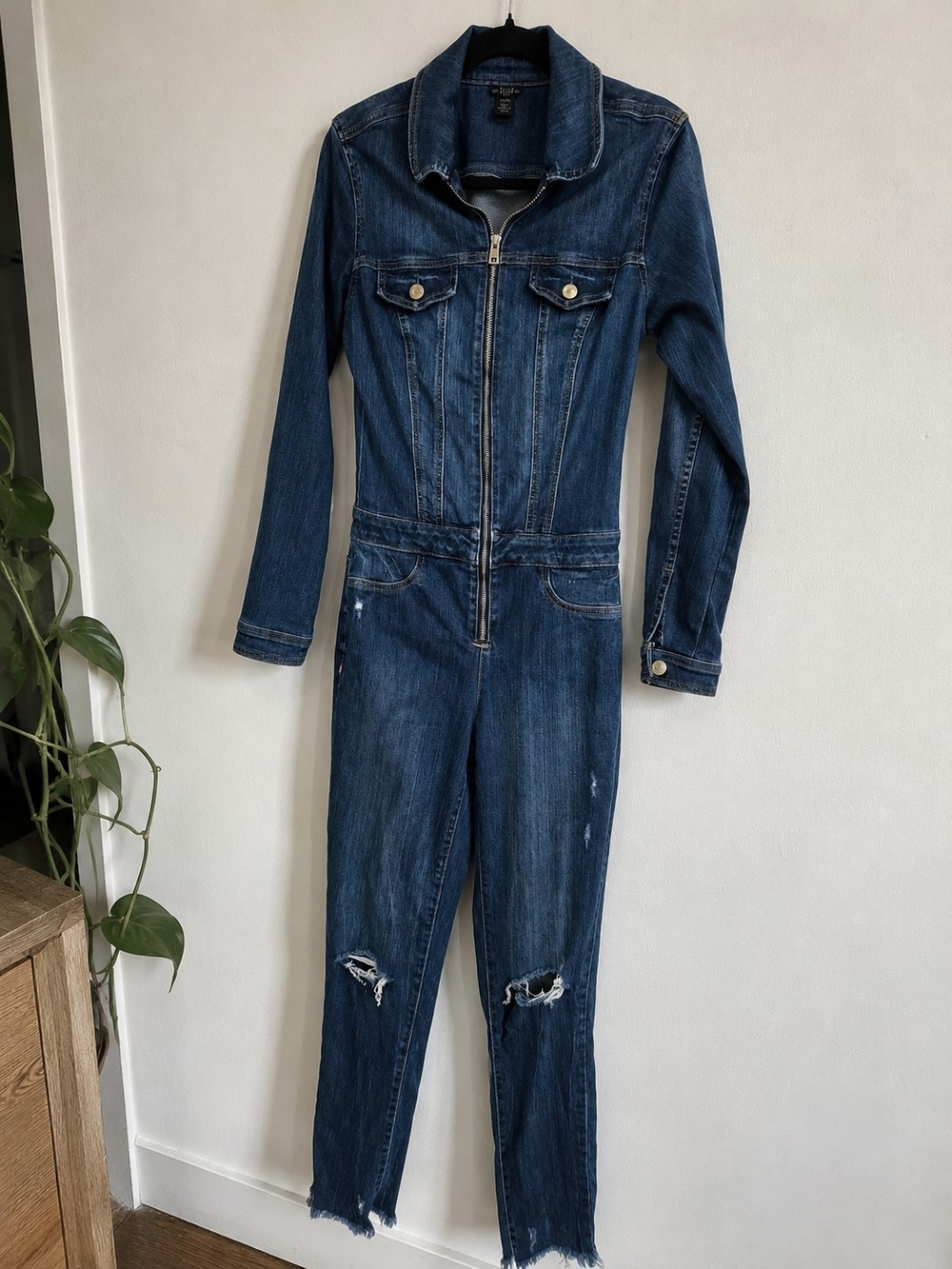 Guess Dark Blue Denim Zip-Front Jumpsuit